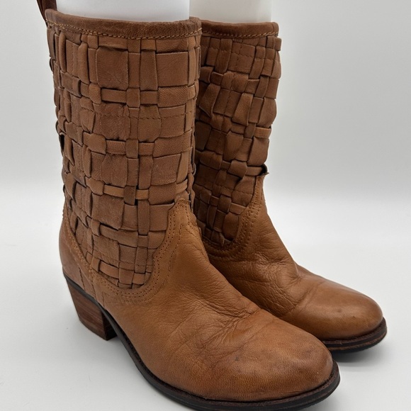Sheridan Mia Shoes - Sheridan Mia Tan Woven Leather Heeled Western Boots